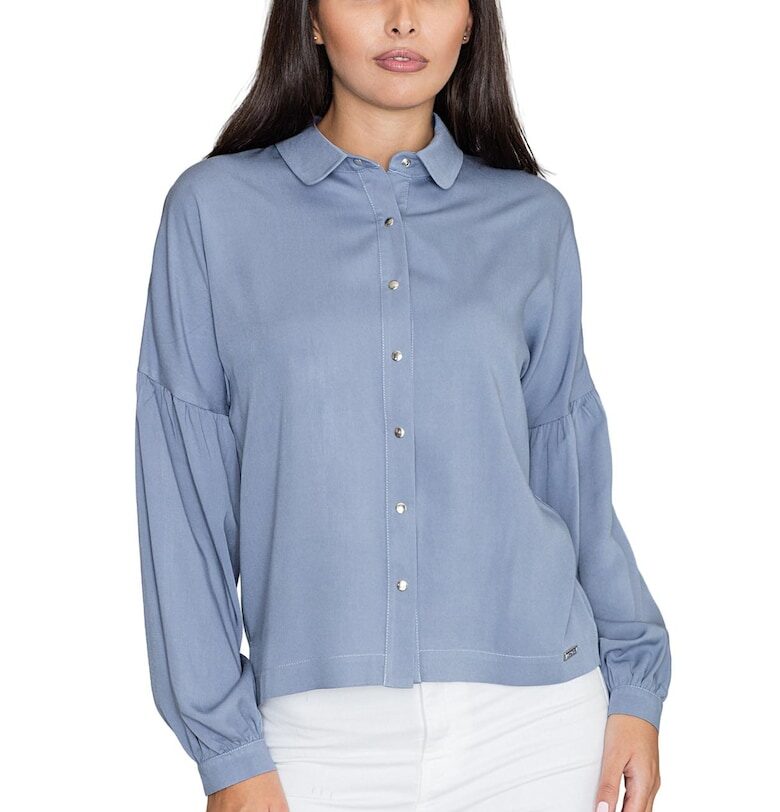 Дамска риза  модел M582 - бухнали ръкави - синя - вискоза - SM Figl