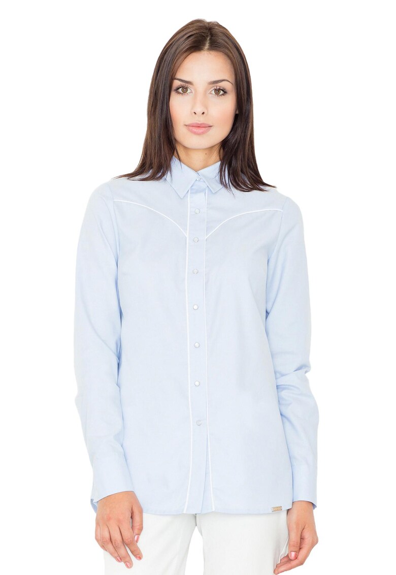 Дамска риза синя - памук/полиестер - дълъг ръкав - Figl