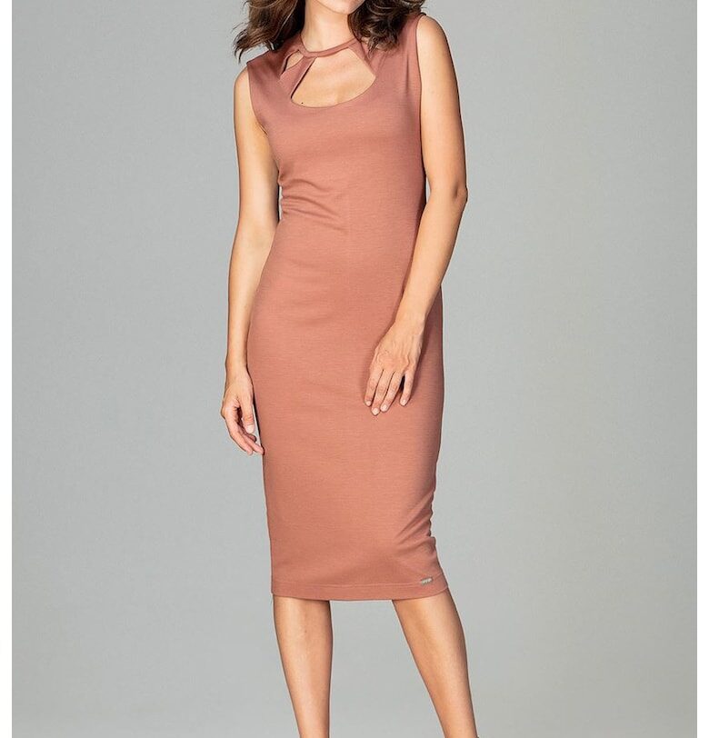 Дамска рокля  K475 - кафяв - Lenitif