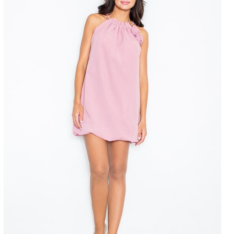 Дамска рокля  лятна - розова - полиестер - елегантен дизайн Figl