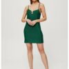 Дамска рокля - металик мини с декоративни апликации - Полиестер - Зелена MOE