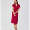 Дамска рокля - миди с яка - полиестер - 564897 MOE