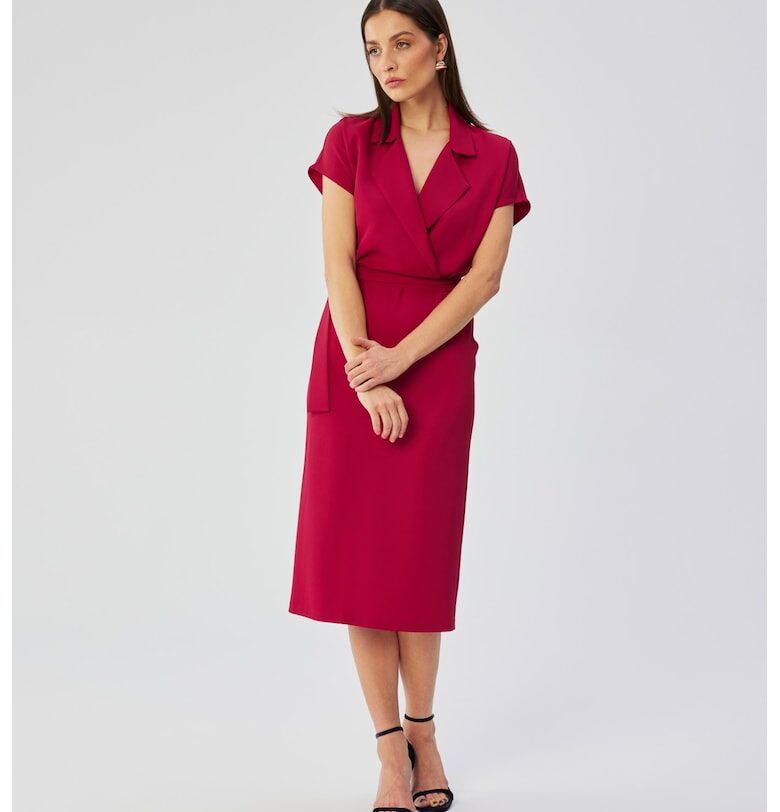 Дамска рокля - миди с яка - полиестер - 564897 MOE