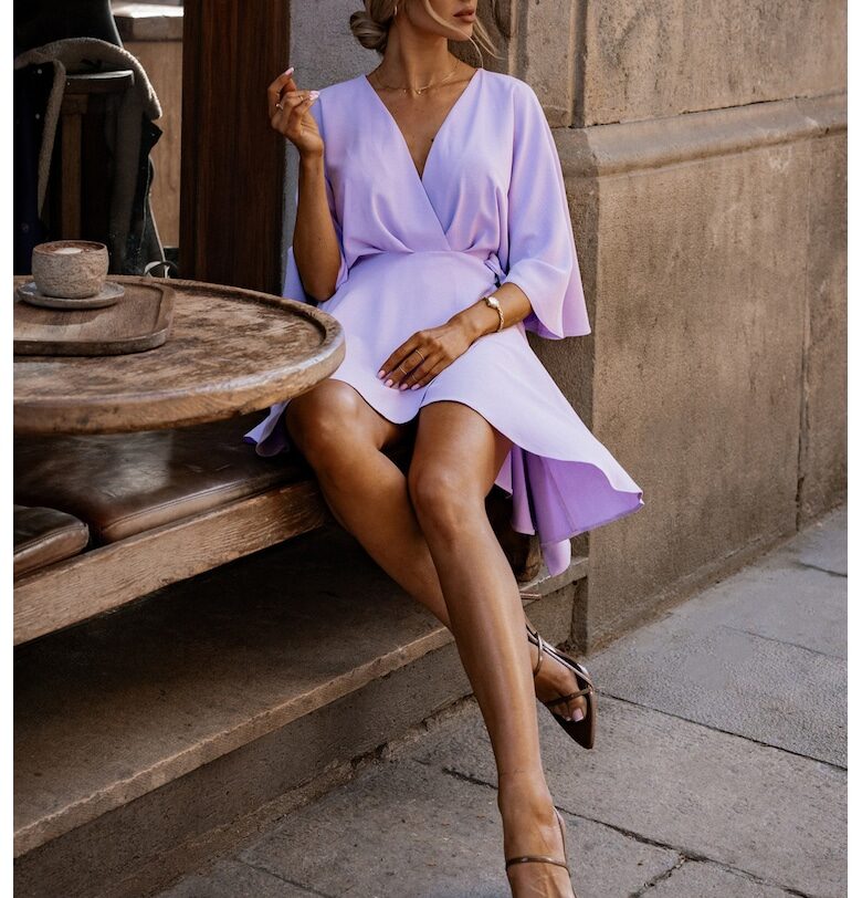 Дамска рокля - мини с разкроена долна част - полиестер - M черно MOE