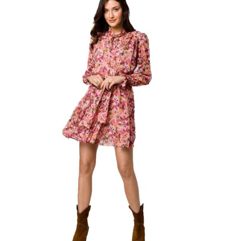 Дамска рокля на цветя -  Samiet - светло розова - Makover