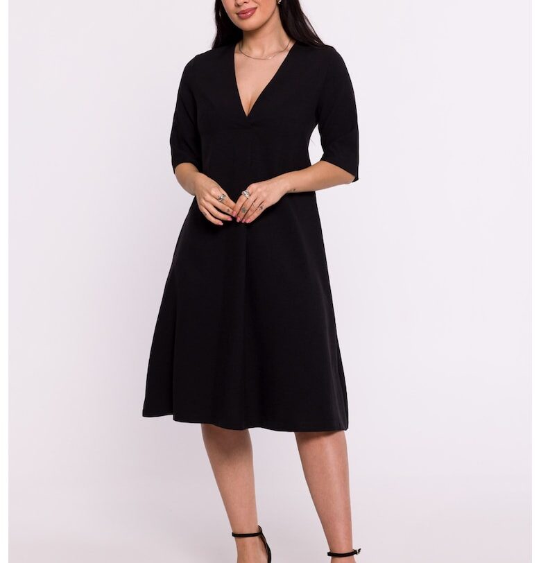 Трапецовидна рокля с V-образно деколте - маслинено OEM