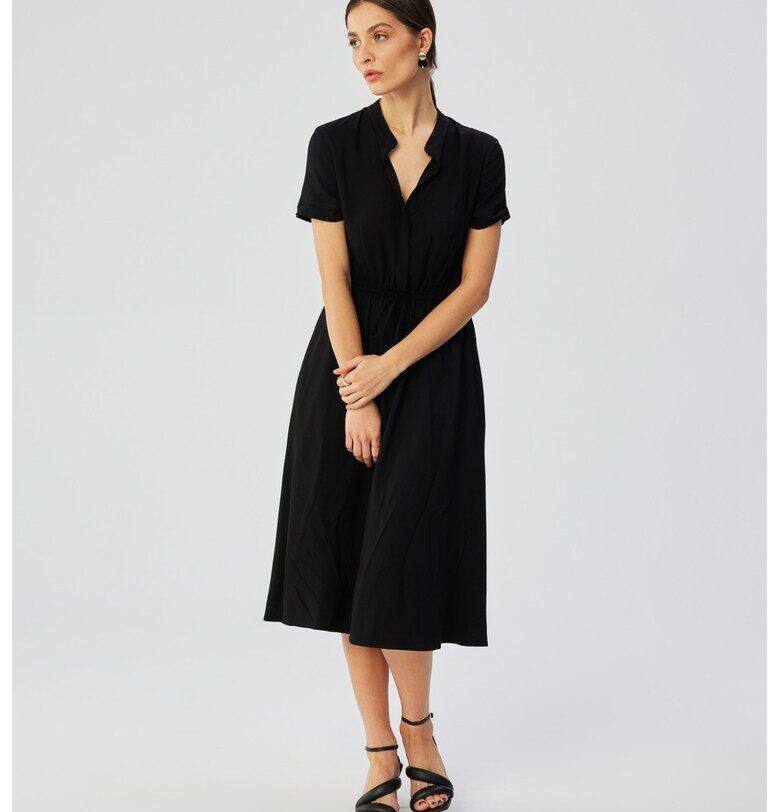 Дамска рокля - с висока яка и връзка на талията - полиестер - 76454 MOE