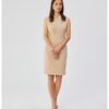 Дамска рокля - с деколте с фино застъпване - Полиестер - Бежов MOE