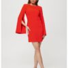 Дамска рокля - с разкроени ръкави - Полиестер - Червена MOE
