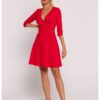 Дамска рокля - със застъпваща се горна част - Полиестер - Червена MOE