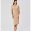 Дамска рокля тип молив с двойно деколте - полиестер - бежов MOE