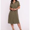 Дамска рокля - тип риза - Полиестер - Зелена OEM