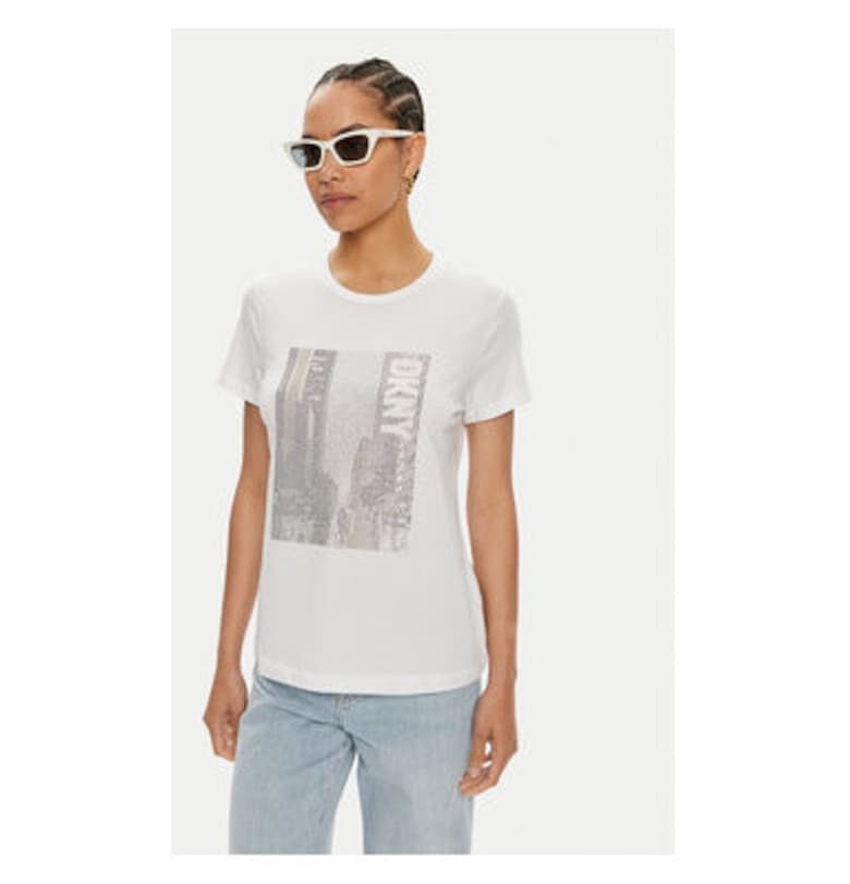 Дамска тениска -  304218613 - Памук/Модал - Бяла - Бял DKNY