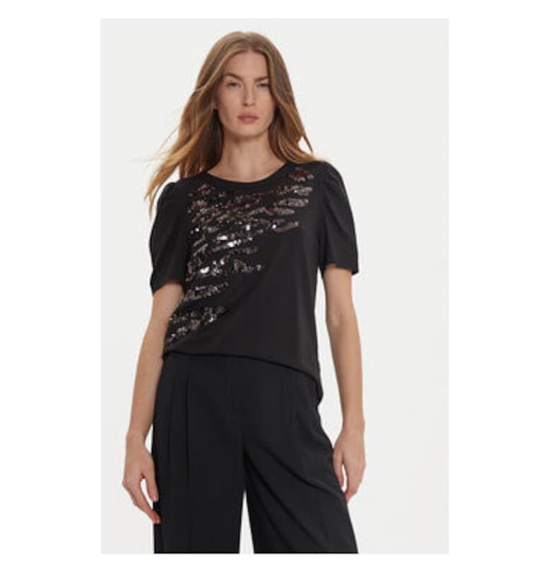 Дамска тениска -  304269356 - Памук/Модал - Черна - Черен DKNY