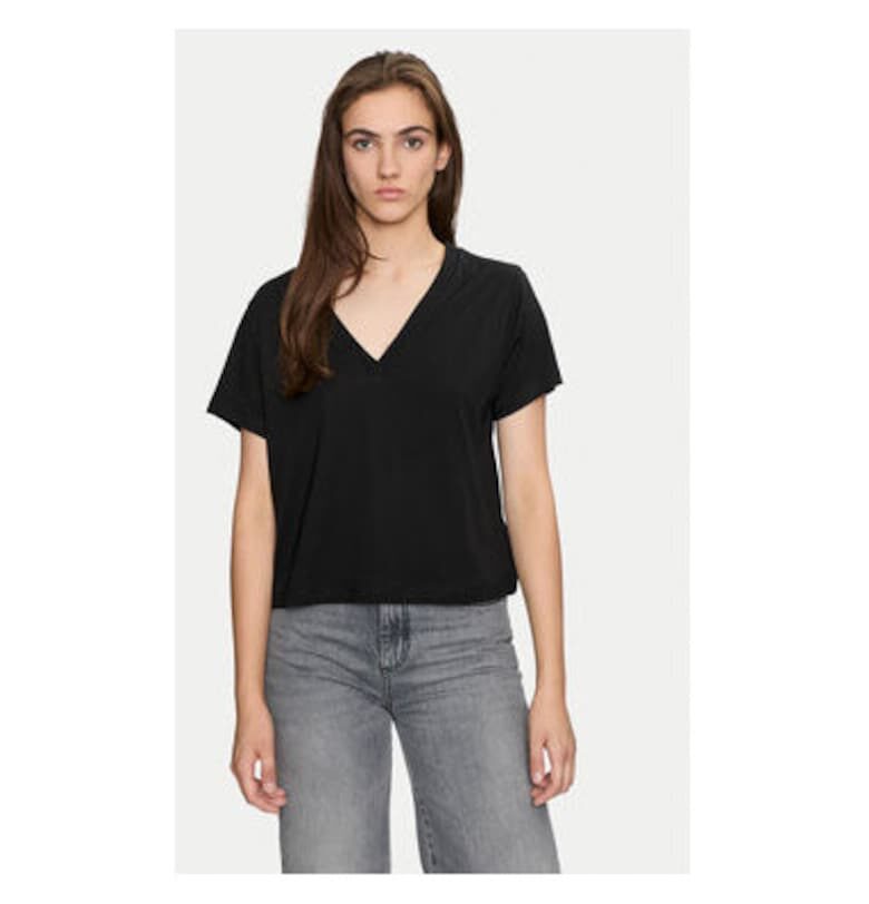 Дамска тениска -  304280276 - Модал/Памук - Черна - Черен Sisley