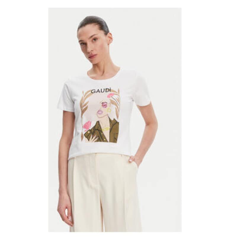 Дамска тениска  511BD64035 - Памук - Бял - Бял Gaudi