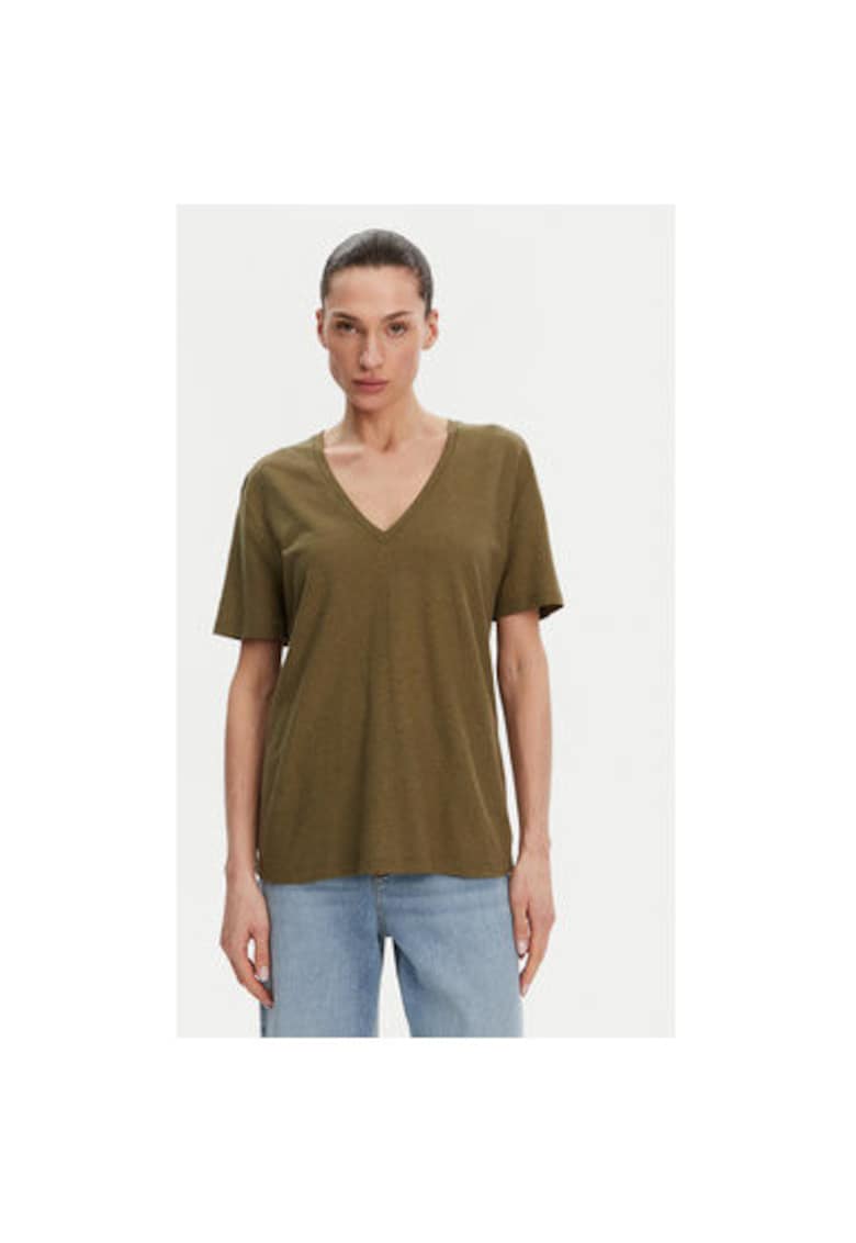 Дамска тениска 53-2148 - Лен/Памук - Зелена - Зелен Access fashion