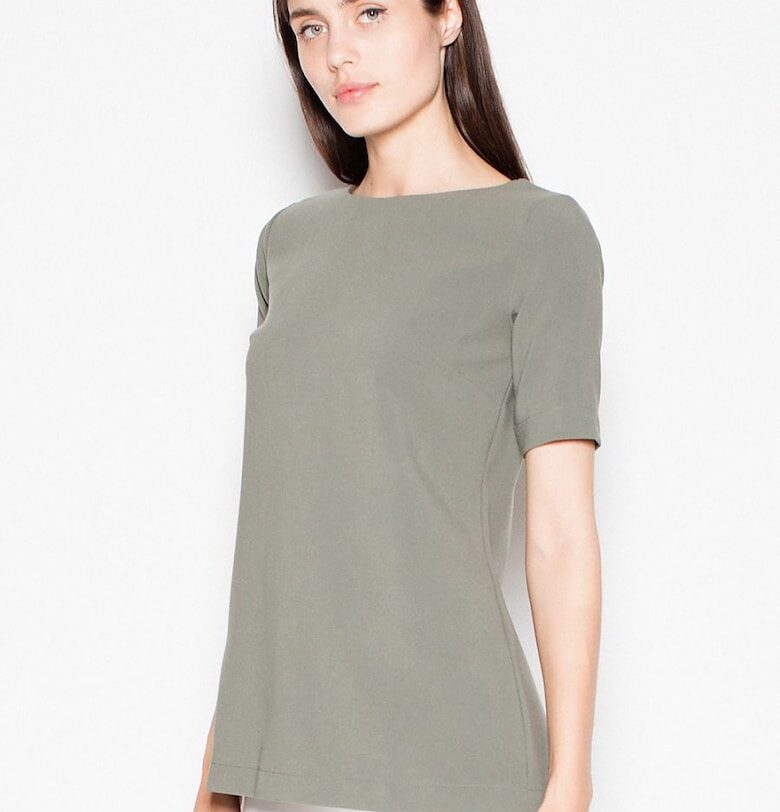 Дамска тениска  зелена - дълга кройка - квадратни изрези - полиестер. - Venaton