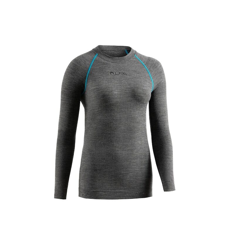 Дамска термо тениска с дълъг ръкав -  Merino - сиво-тюркоаз Lurbel