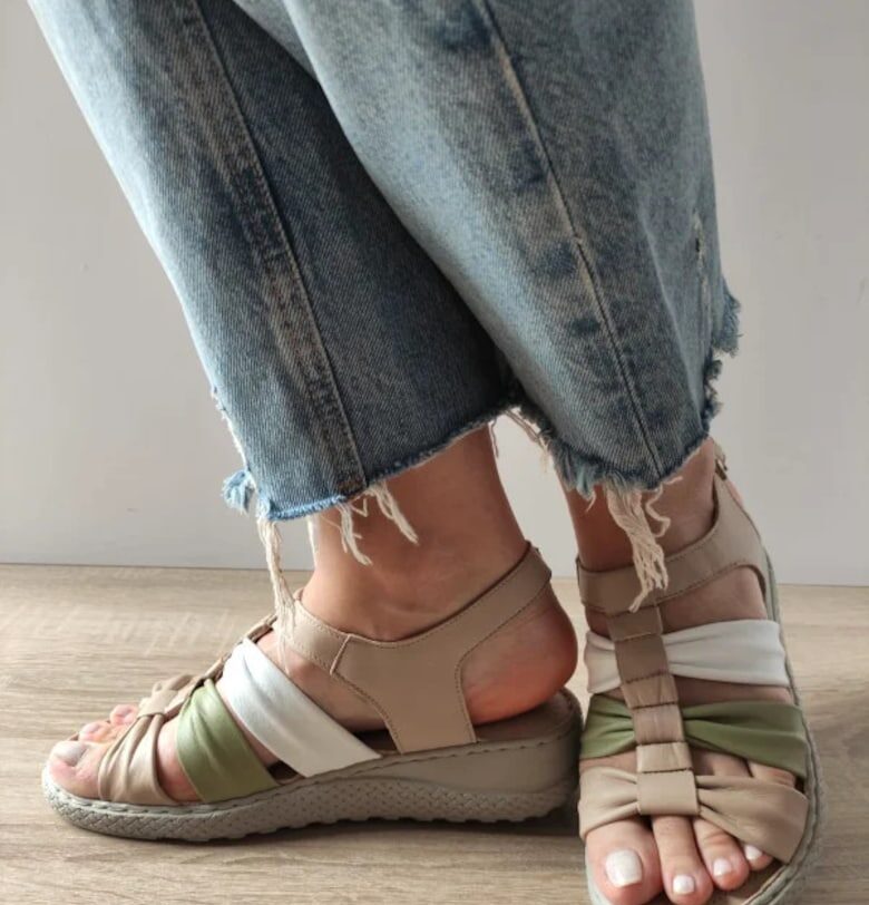 Дамски Ежедневни Сандали  17-1010 Бежови + Цветни - Бежови BIO FLEX