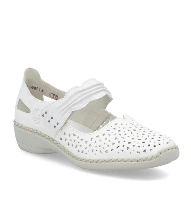 Дамски бели обувки с велкро 41399-80 Rieker