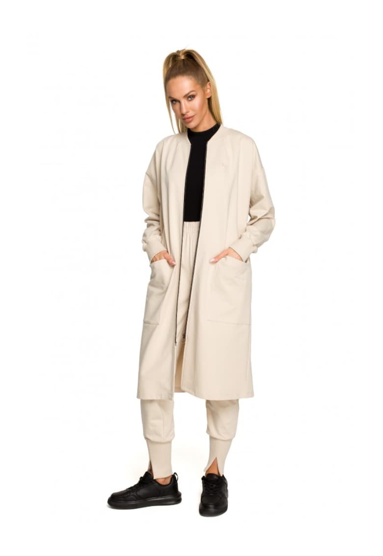 Дамски блейзър С цип - Памук - Еластан - Бежов MOE