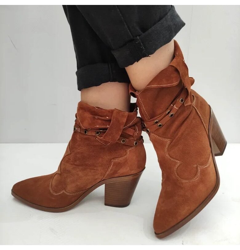 Дамски боти  3032-8 Елегантни - Кафяв велур PERLLA