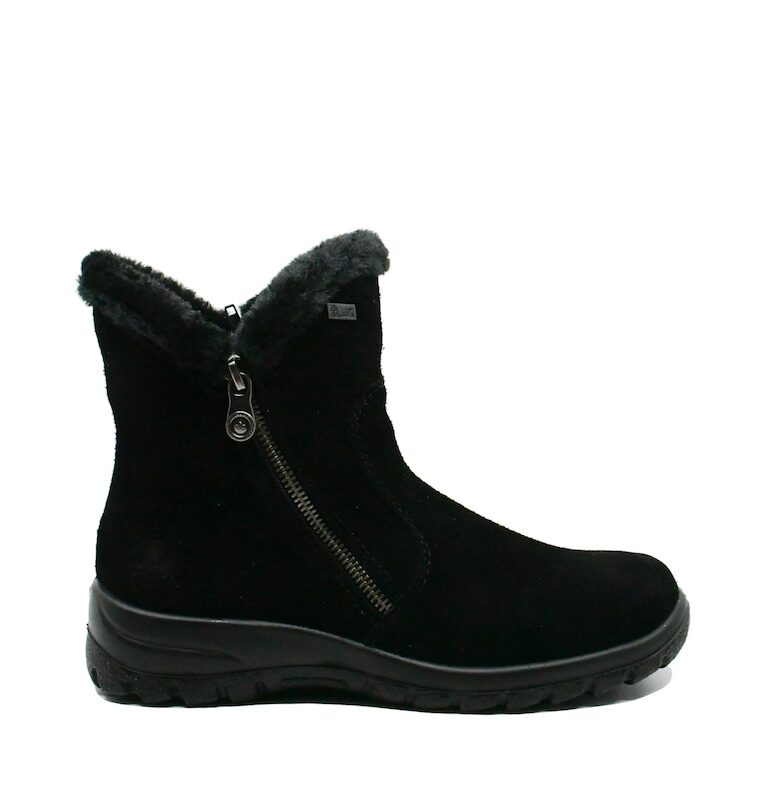 Дамски боти  черни - с косъм и декоративен цип Rieker