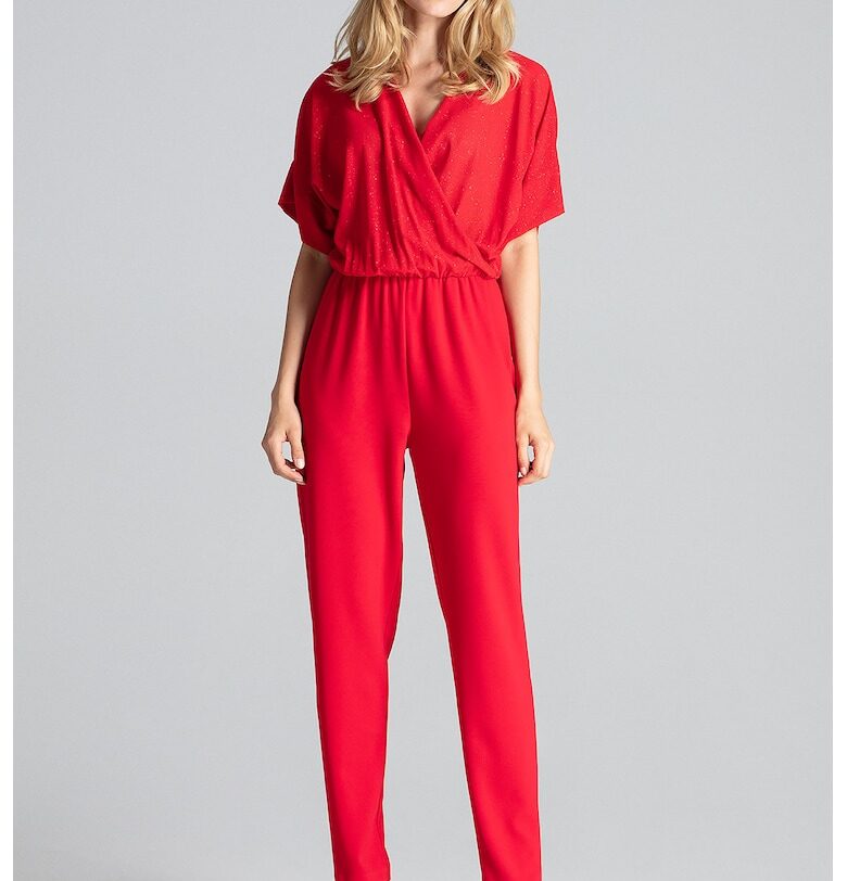 Дамски гащеризон -  вечерен - с брокат - червен - полиестер Figl