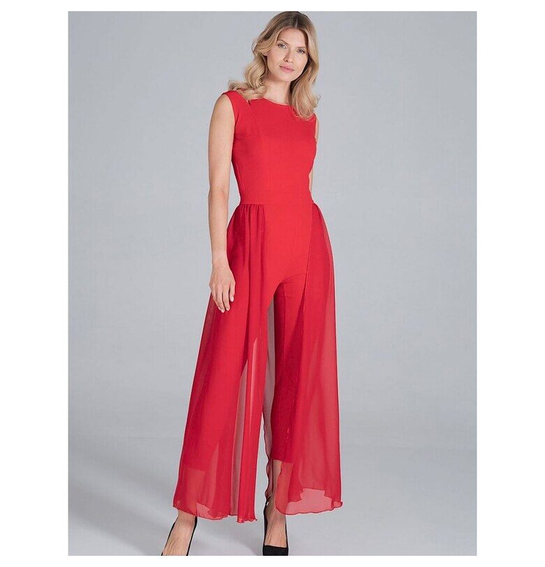 Дамски гащеризон  еластан/полиестер - разкроен - червен - Figl