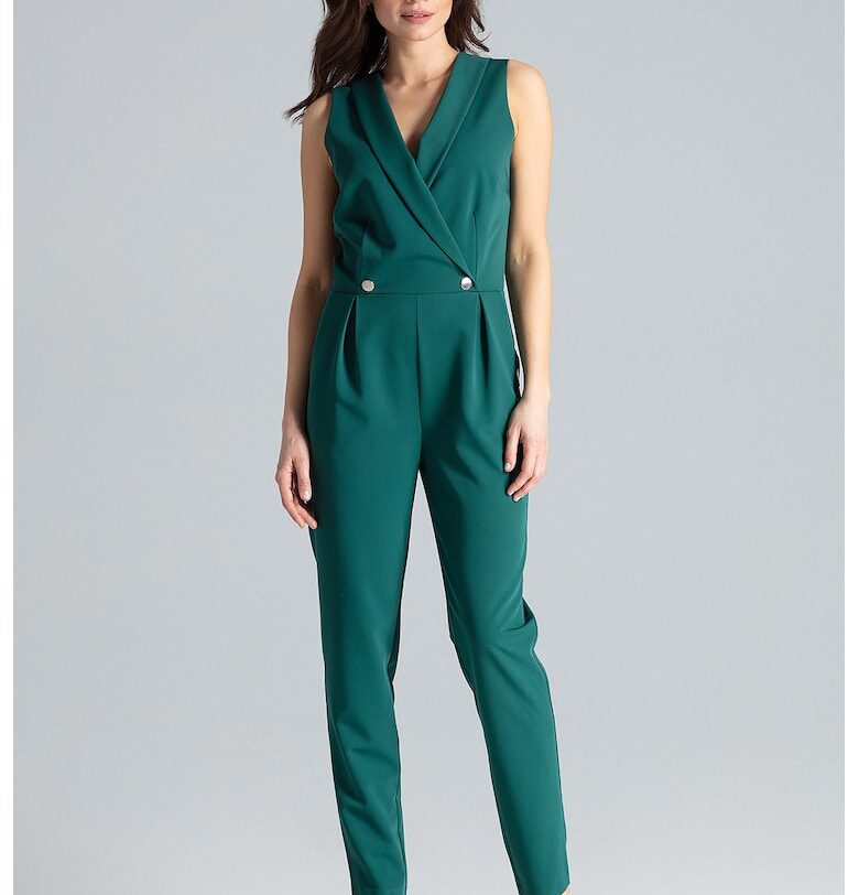 Дамски гащеризон -  елегантен - без ръкави - зелен - полиестер и вискоза - Lenitif