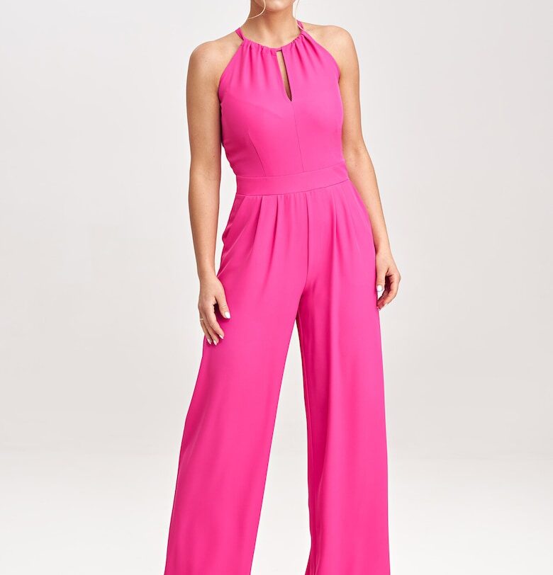 Дамски гащеризон -  елегантен - без ръкави - свободна кройка - розов - 100% полиестер Figl