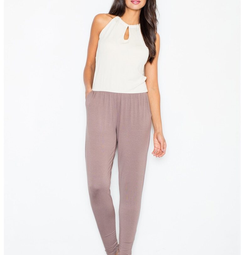 Дамски гащеризон -  елегантен - с джобове - кафяв - вискозен Figl