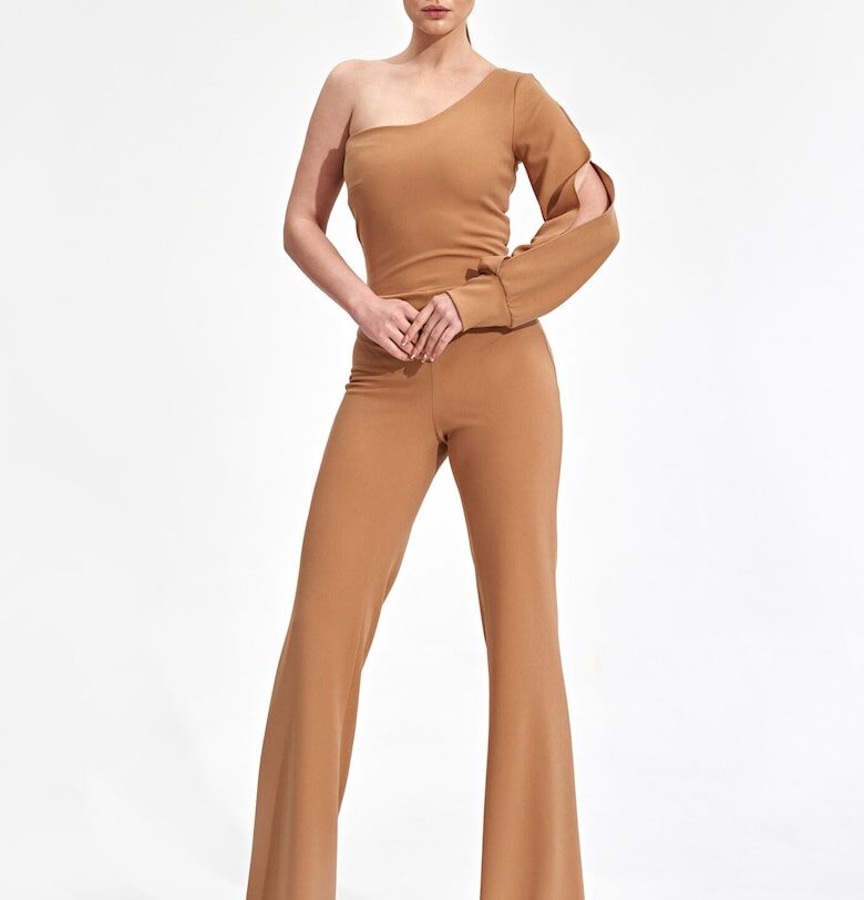 Дамски гащеризон -  елегантен - с едно рамо - бежов - полиестер Figl