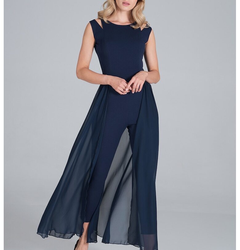 Дамски гащеризон -  елегантен - шлейф - тъмносин - полиестер - Figl