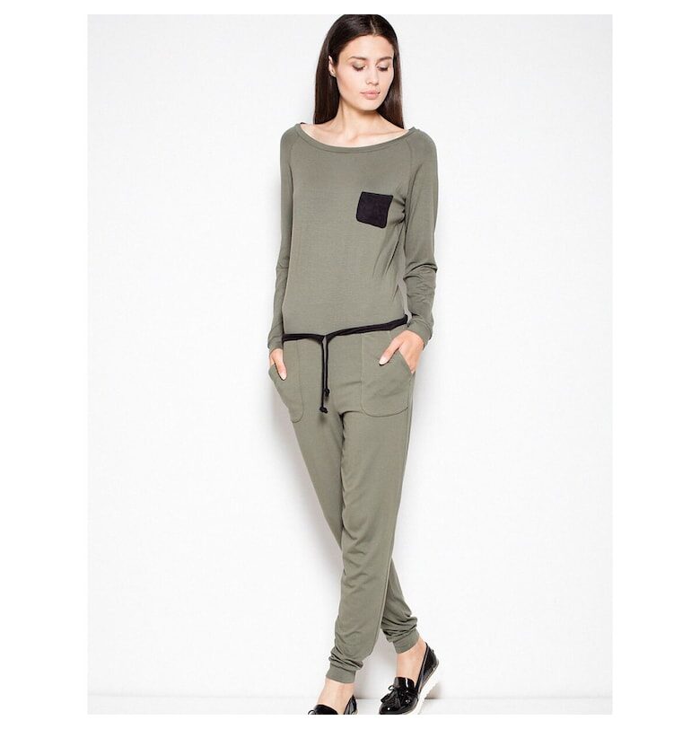 Дамски гащеризон  зелен - дълъг ръкав - дълги крачоли - еластична материя. Venaton