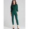Дамски гащеризон  зелен - полиестер - 3/4 ръкав - полукръгло деколте - асиметрични плисета - Lenitif