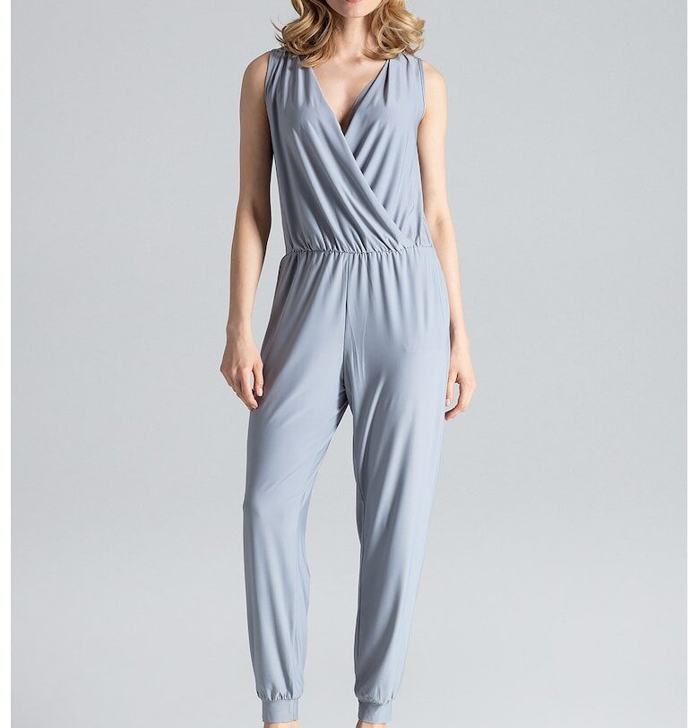 Дамски гащеризон -  минималистичен дизайн - без ръкави - сив - полиестер Figl