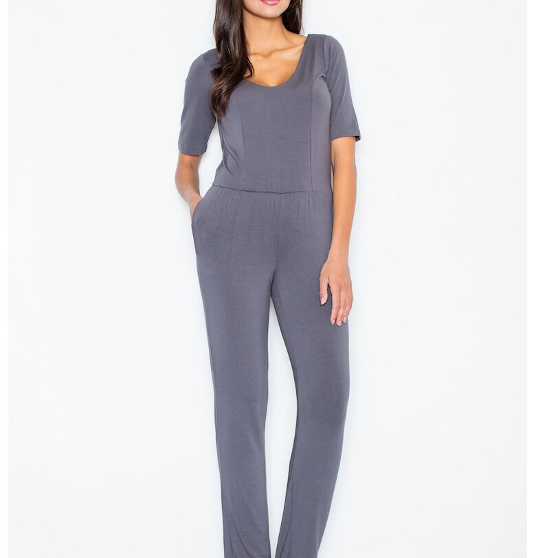 Дамски гащеризон -  сив - вискозен - къс ръкав - свободен Figl