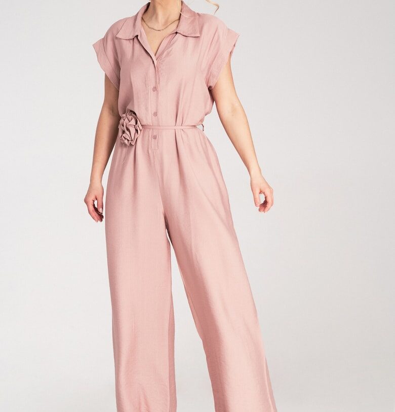 Дамски гащеризон -  широк крачол - къс ръкав - розов - Един размер Figl