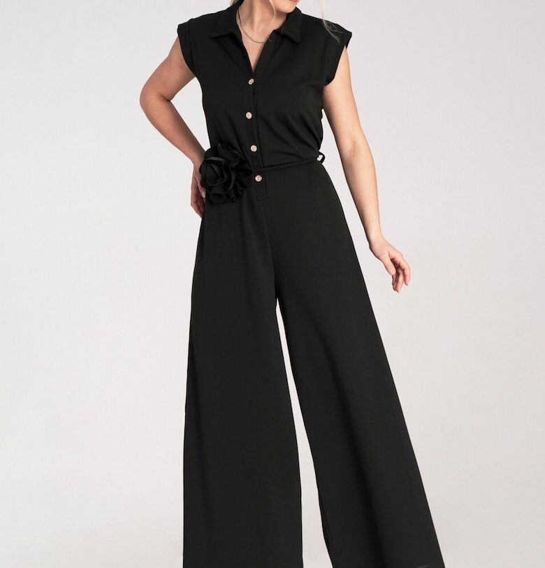 Дамски дълъг гащеризон -  черен - висококачествен материал - SM Figl