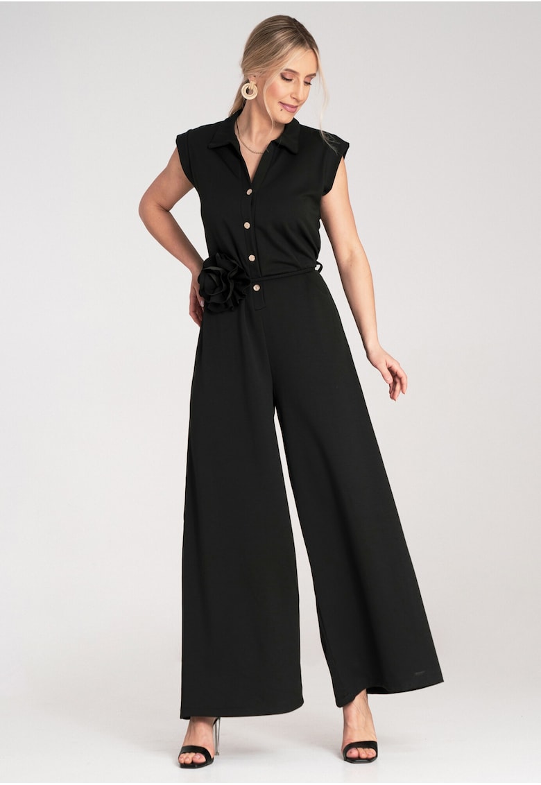 Дамски дълъг гащеризон - черен - висококачествен материал - SM Figl