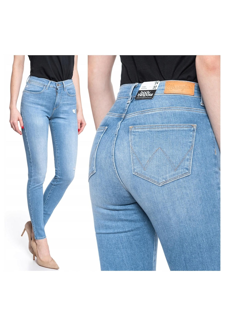 Дамски дънки - с висока талия - тесни - 18903-184 - памук - дълги - дребни - деним - W24-L32 US - син Wrangler
