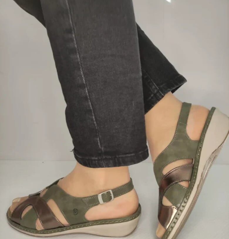 Дамски ежедневни сандали  0900T Paris 40-N - каки с бронз - зелени Suave