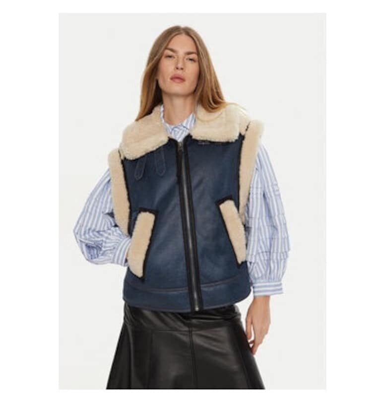 Дамски елек -  304135422 - Екокожа - Син - Син Munthe