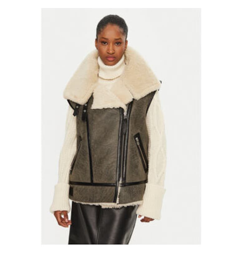 Дамски елек -  305062833 - Естествена кожа - Сив - Сив Serge Pariente