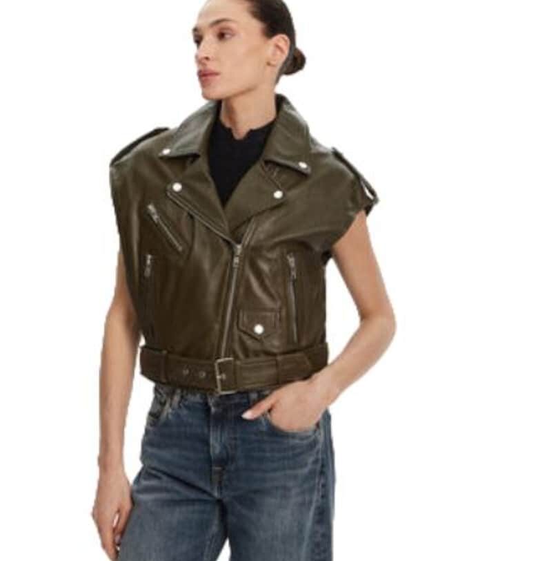 Дамски елек  естествена кожа - зелен Serge Pariente