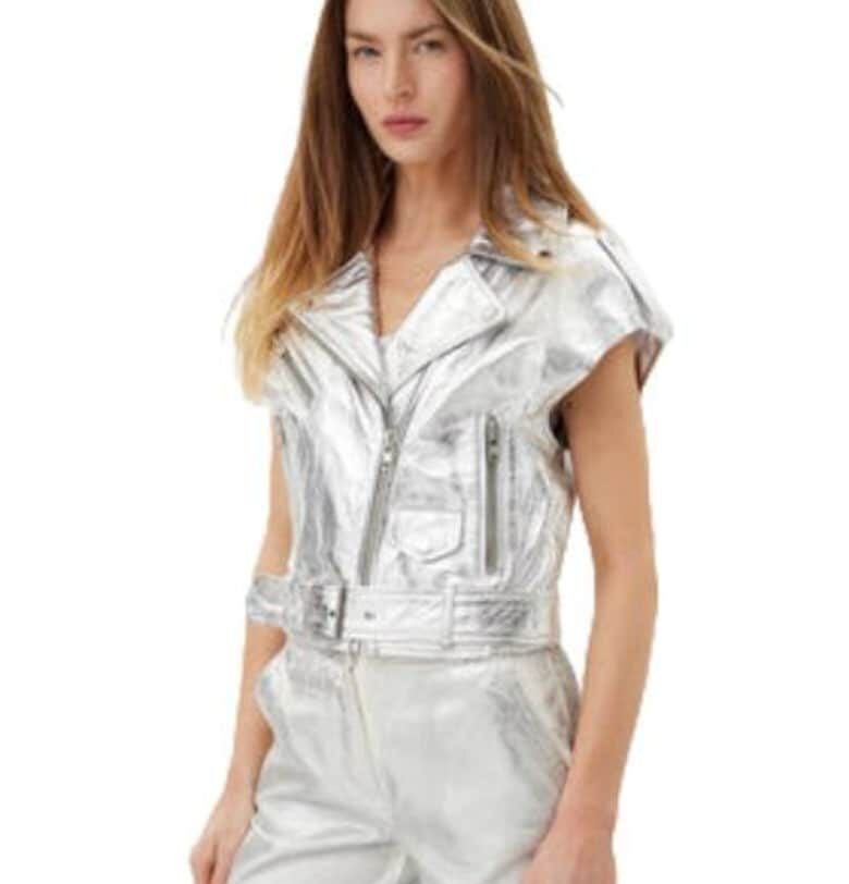 Дамски елек -  сребрист - естествена кожа Serge Pariente