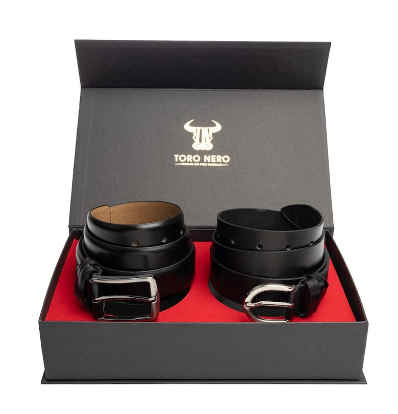 Дамски и мъжки комплект колани - естествена кожа - черен - Middle-Basic Toro Nero