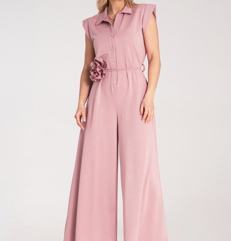 Дамски летен гащеризон -  розов - издръжлив материал - вталена кройка - SM Figl